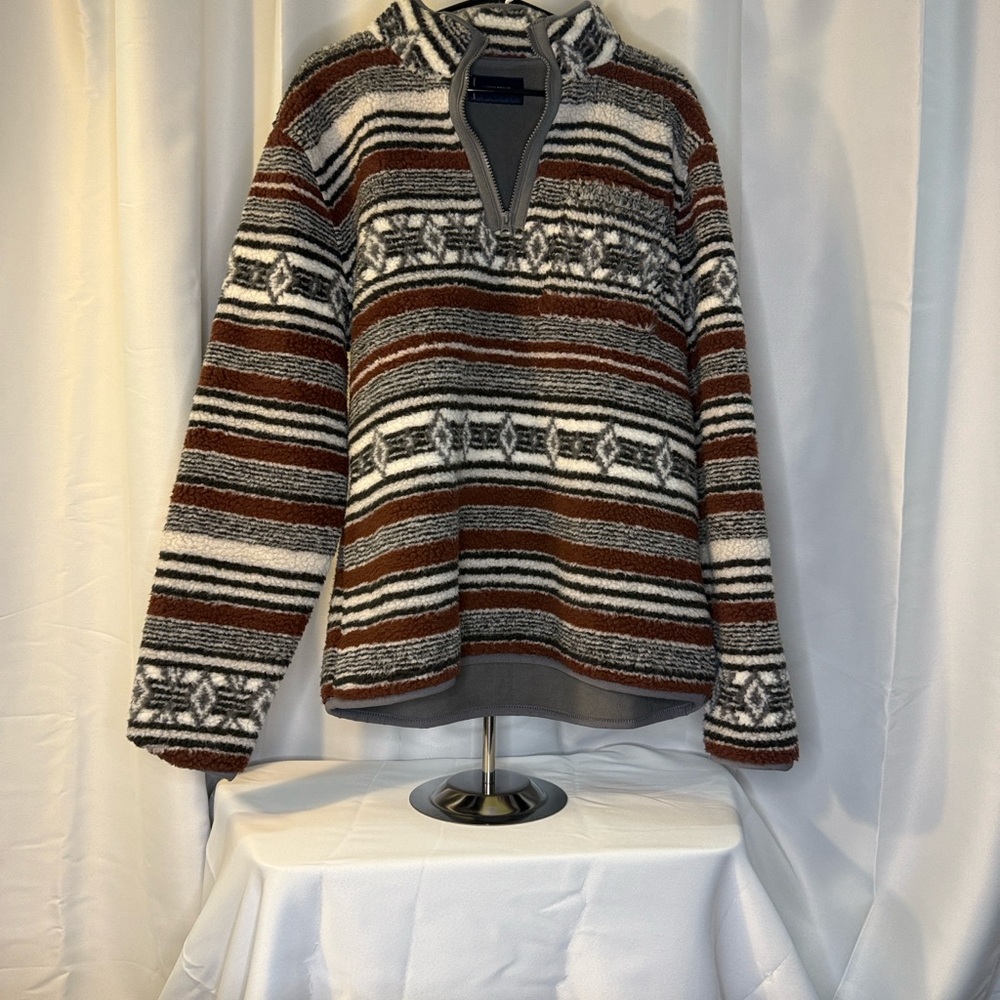 Lucky Brand Men's Brown and Gray Patterned Zip-Up Sweater